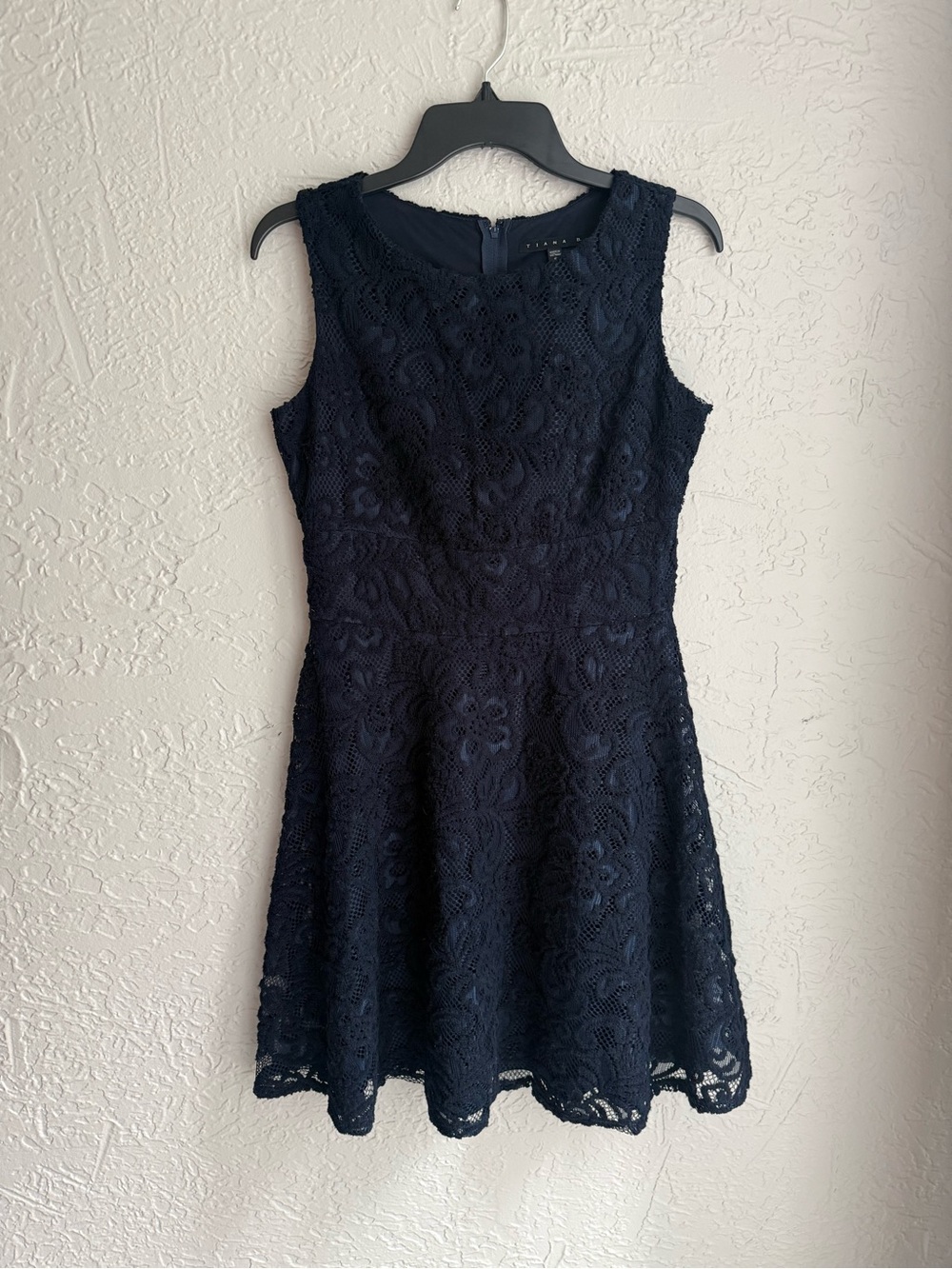 Tiana B. Navy Sleeveless Lace Fit-and-Flare Dress